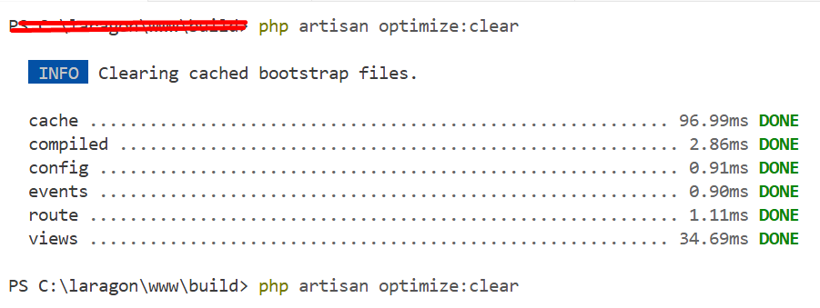 Artisan optimize clear example
