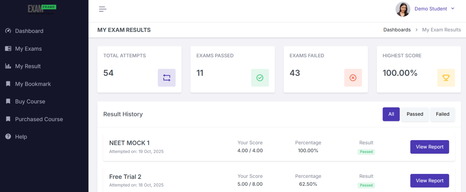 Student Dashboard and Exam Interface
